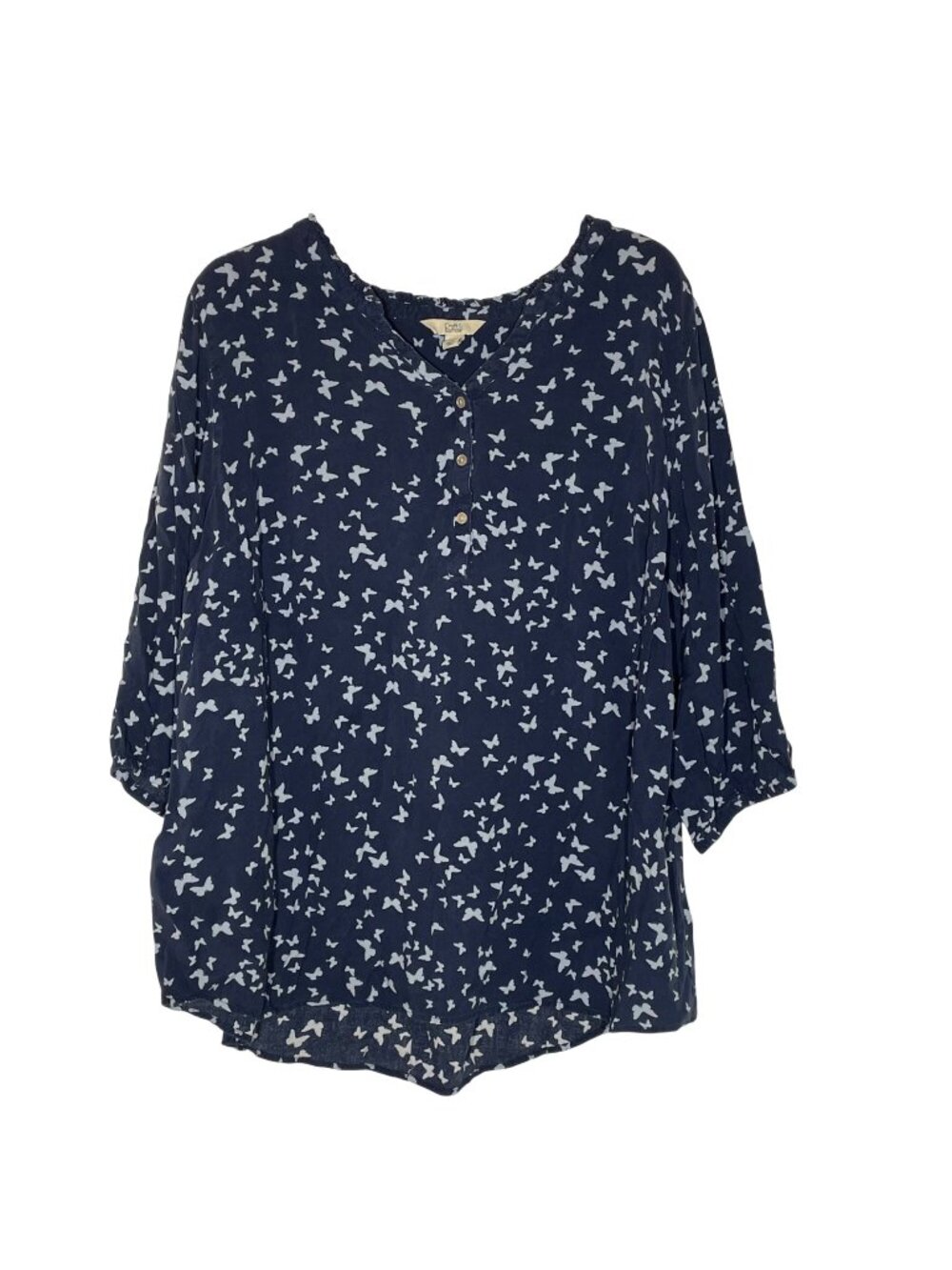 Croft & Barrow Butterfly Ruffle Neck‎ Popover Top Sz 2X Rayon